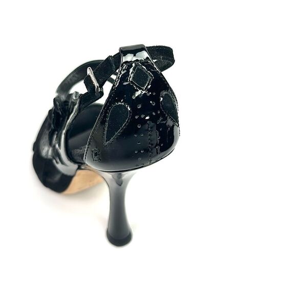 CHRISTIAN DIOR Black Patent Leather Suede Strappy Heels Pumps Sandals 37,5 US5,5 - Picture 11 of 16